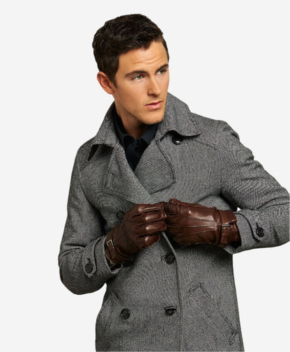 CC3239 (brown) - Men's Italian cashmere lined lambskin gloves with belt — photo 4 of 9