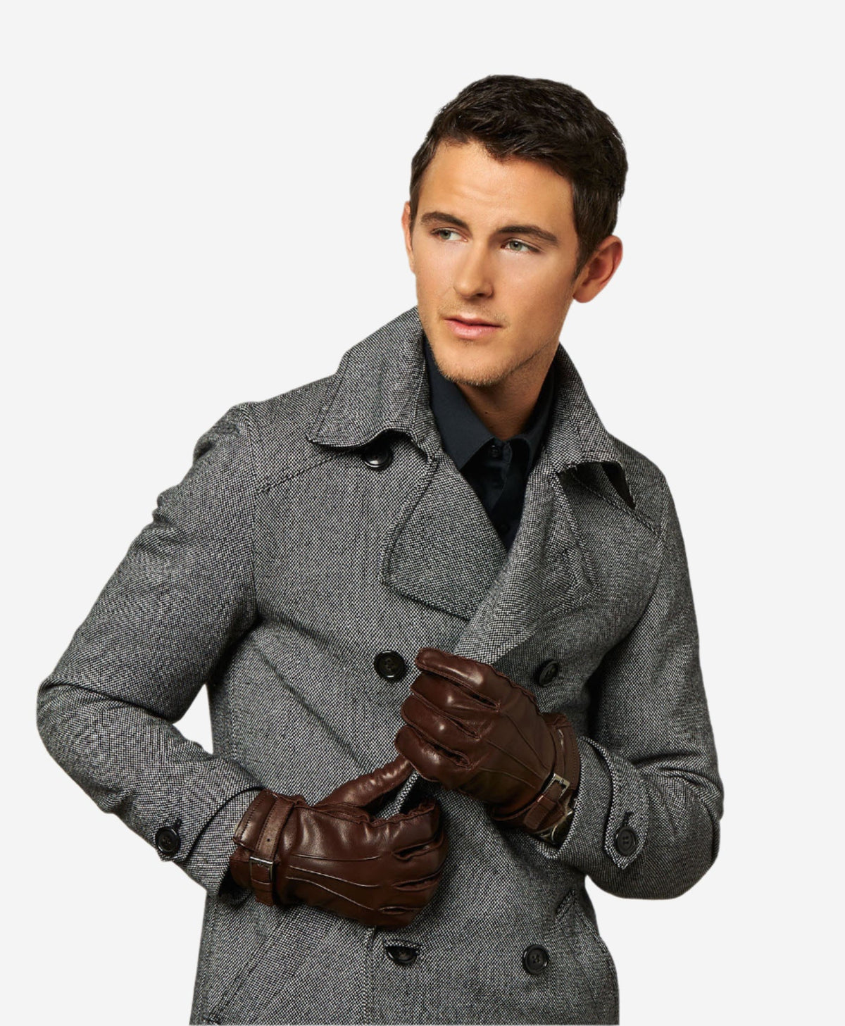 CC3239 (brown) - Men's Italian cashmere lined lambskin gloves with belt — photo 5 of 9