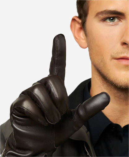 CC3301 (brown) - Men’s Italian cashmere lined touchscreen leather gloves — photo 5 of 10