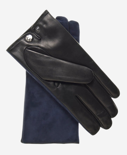 CC3414 (blue/black) - Men’s Italian suede and lambskin gloves with cashmere lining and snap closure — photo 2 of 9