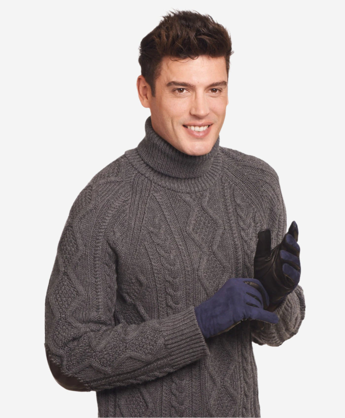 CC3414 (blue/black) - Men’s Italian suede and lambskin gloves with cashmere lining and snap closure — photo 3 of 9