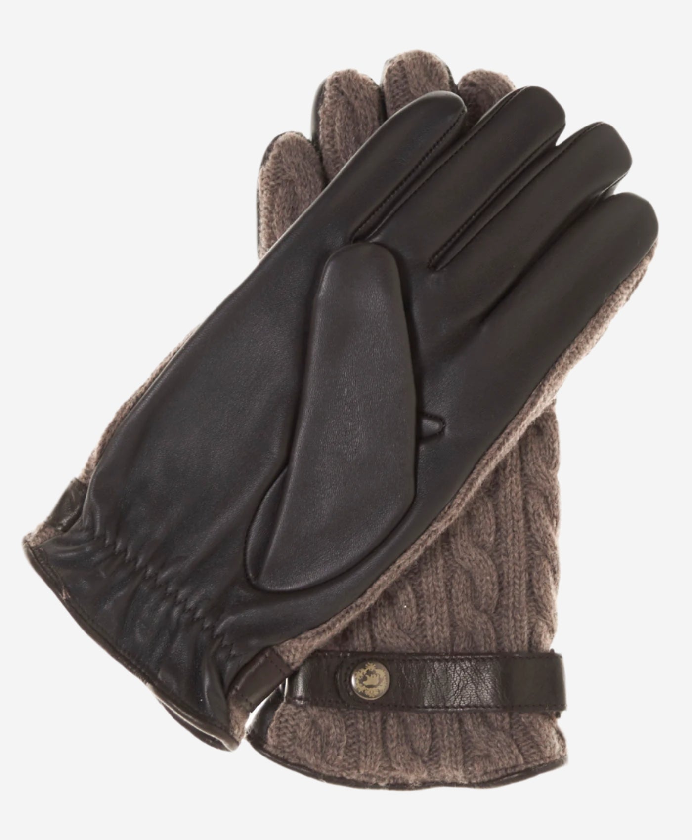 CC3510 (brown) - Men’s Italian cable knit cashmere and leather winter gloves — photo 2 of 10