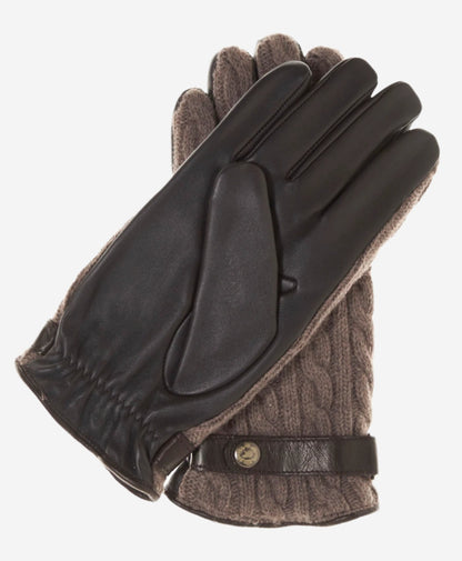 CC3510 (brown) - Men’s Italian cable knit cashmere and leather winter gloves — photo 2 of 10