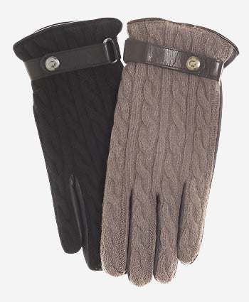 CC3510 (brown) - Men’s Italian cable knit cashmere and leather winter gloves — photo 1 of 10