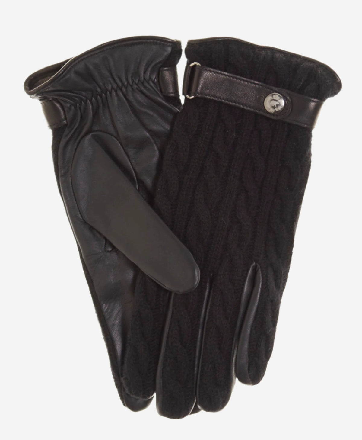 CC3510 (black) - Men’s Italian cable knit cashmere and leather winter gloves — photo 1 of 7