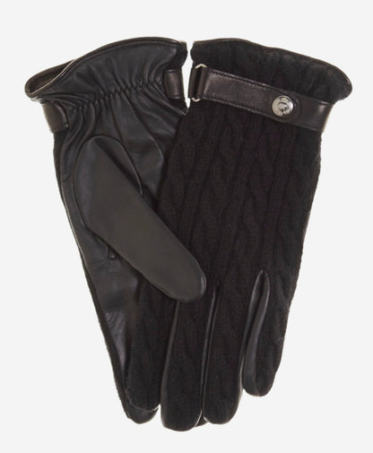 CC3510 (black) - Men’s Italian cable knit cashmere and leather winter gloves — photo 1 of 7
