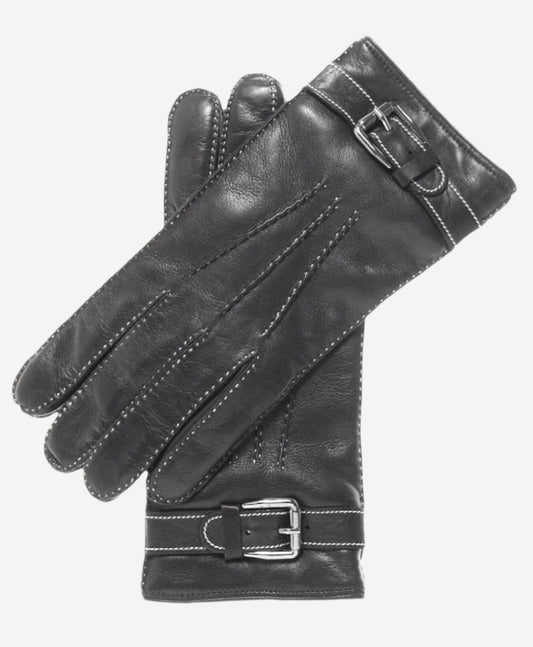 CC3905 (black) - Men’s Italian cashmere lined leather gloves with shearling cuff — photo 1 of 10