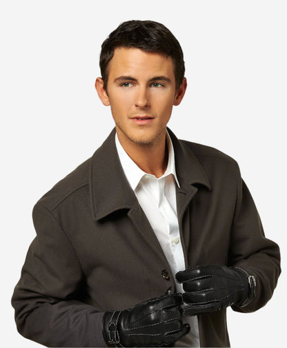 CC3905 (black) - Men’s Italian cashmere lined leather gloves with shearling cuff — photo 4 of 10