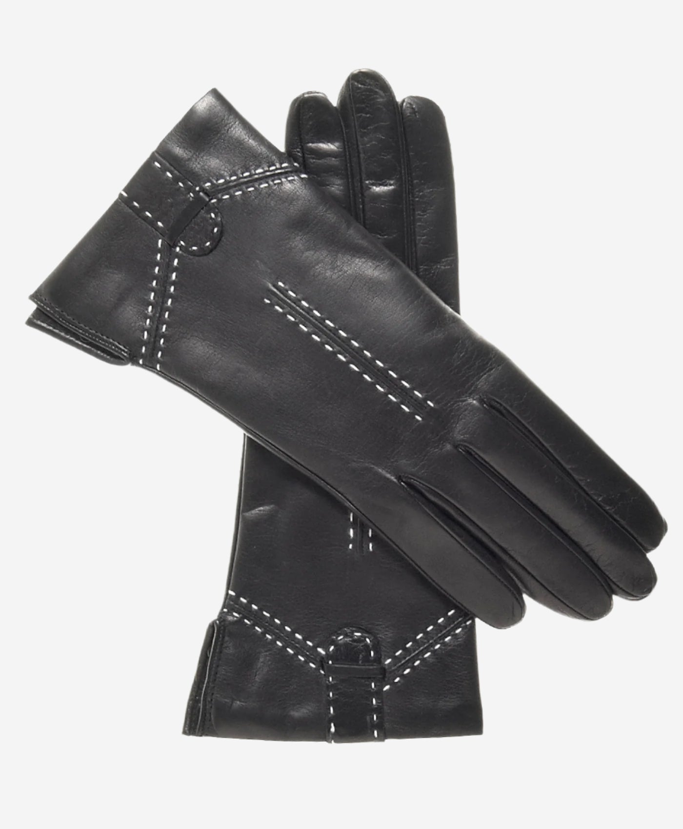 CC4005 (black) - Women’s Italian cashmere lined leather gloves with decorative stitching — photo 1 of 8