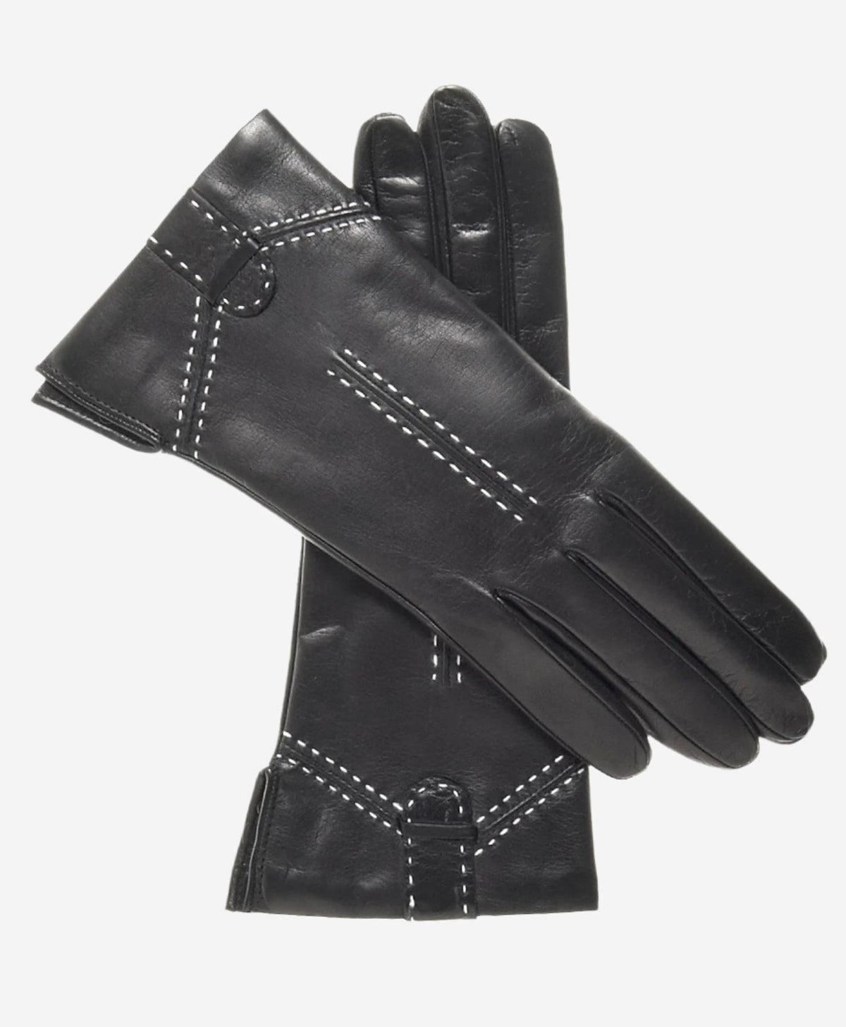 CC4005 (black) - Women’s Italian cashmere lined leather gloves with decorative stitching — photo 1 of 8