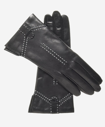 CC4005 (black) - Women’s Italian cashmere lined leather gloves with decorative stitching — photo 1 of 8