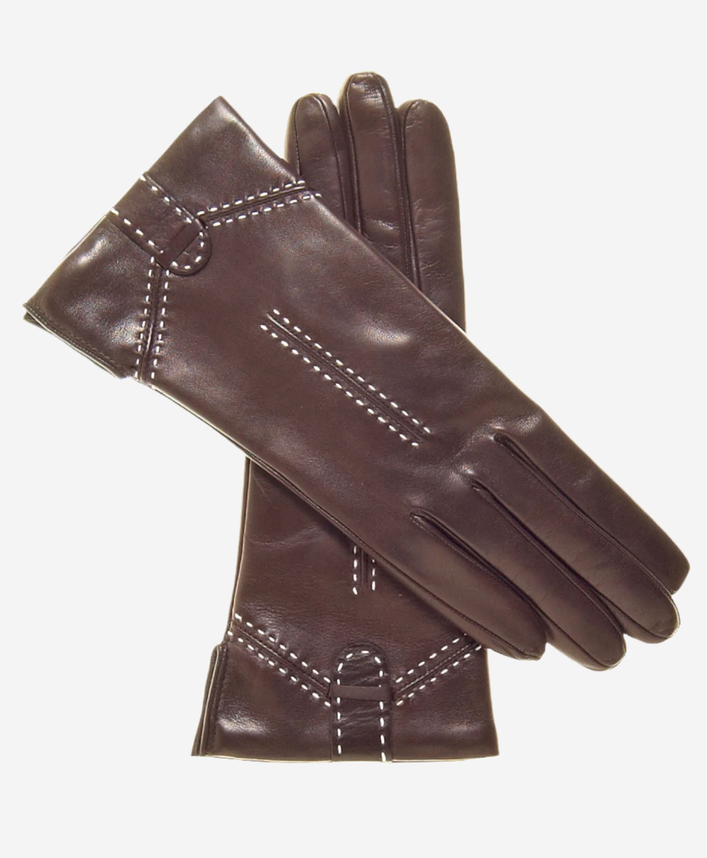 CC4005 (brown) - Women’s Italian cashmere lined leather gloves with decorative stitching — photo 1 of 7