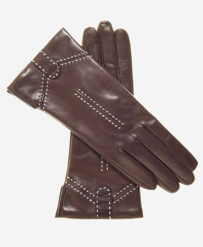 CC4005 (brown) - Women’s Italian cashmere lined leather gloves with decorative stitching — photo 1 of 7