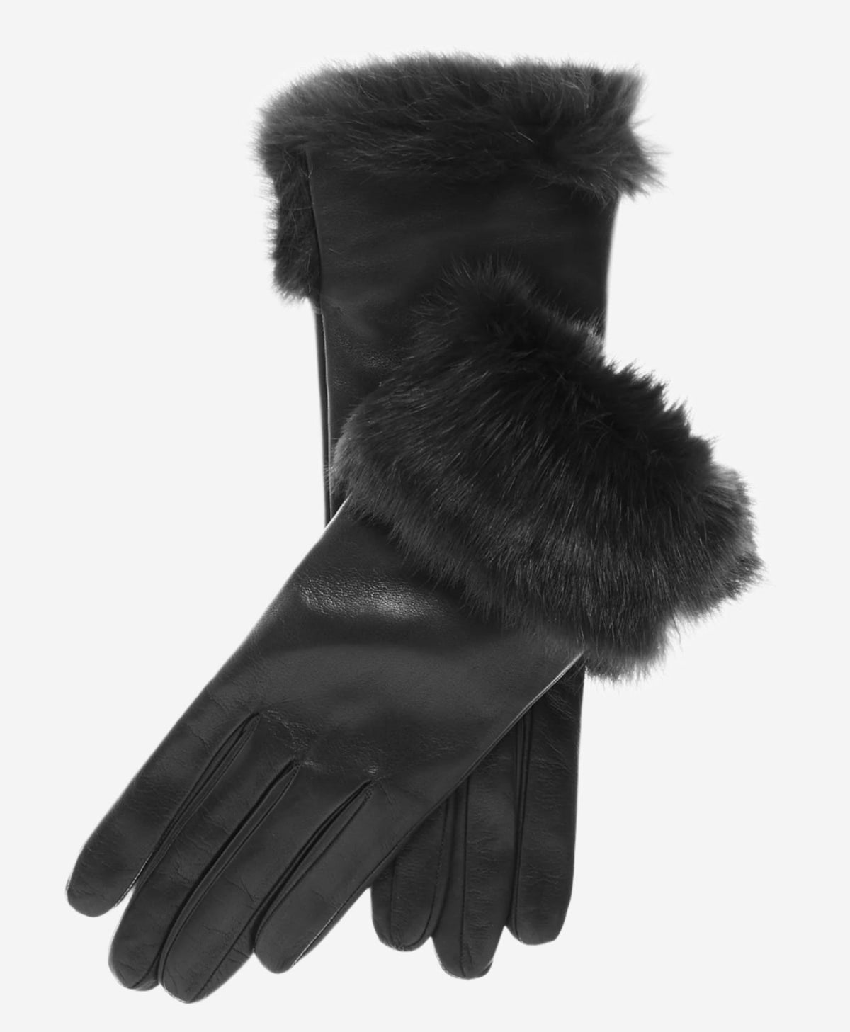 CC4009 (black) - Women’s Italian rabbit fur cuff winter leather gloves — photo 1 of 7