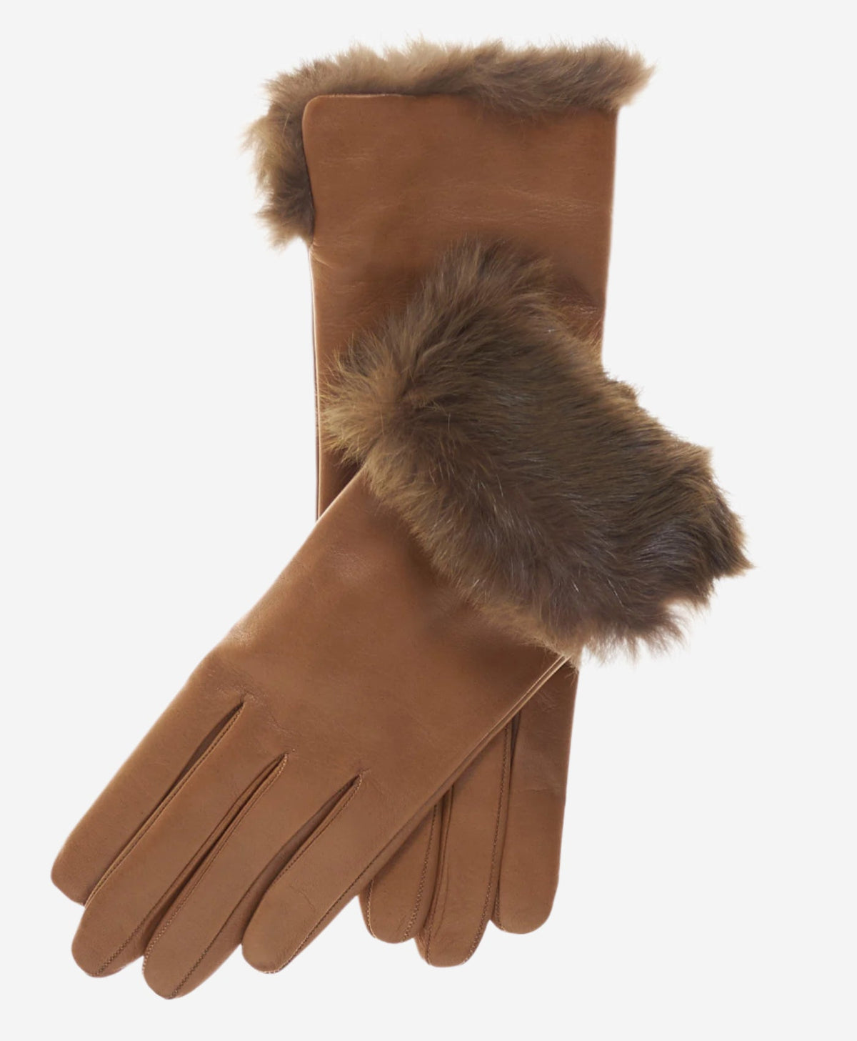 CC4009 (camel) - Women’s Italian rabbit fur cuff winter leather gloves — photo 1 of 7