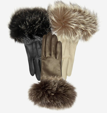 CC4066 (black) - Women’s Italian fox fur cuff cashmere lined leather gloves — photo 5 of 10