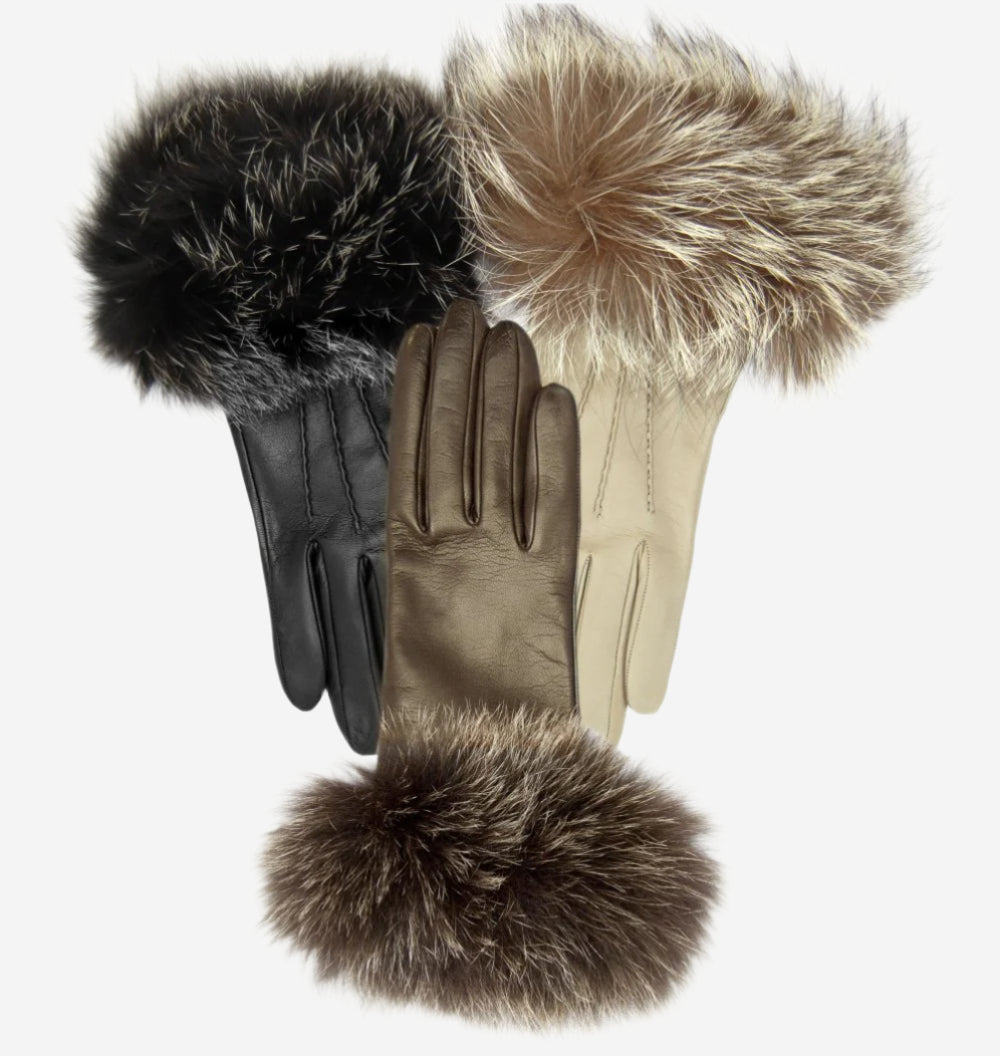 CC4066 (brown) - Women’s Italian fox fur cuff cashmere lined leather gloves — photo 5 of 10