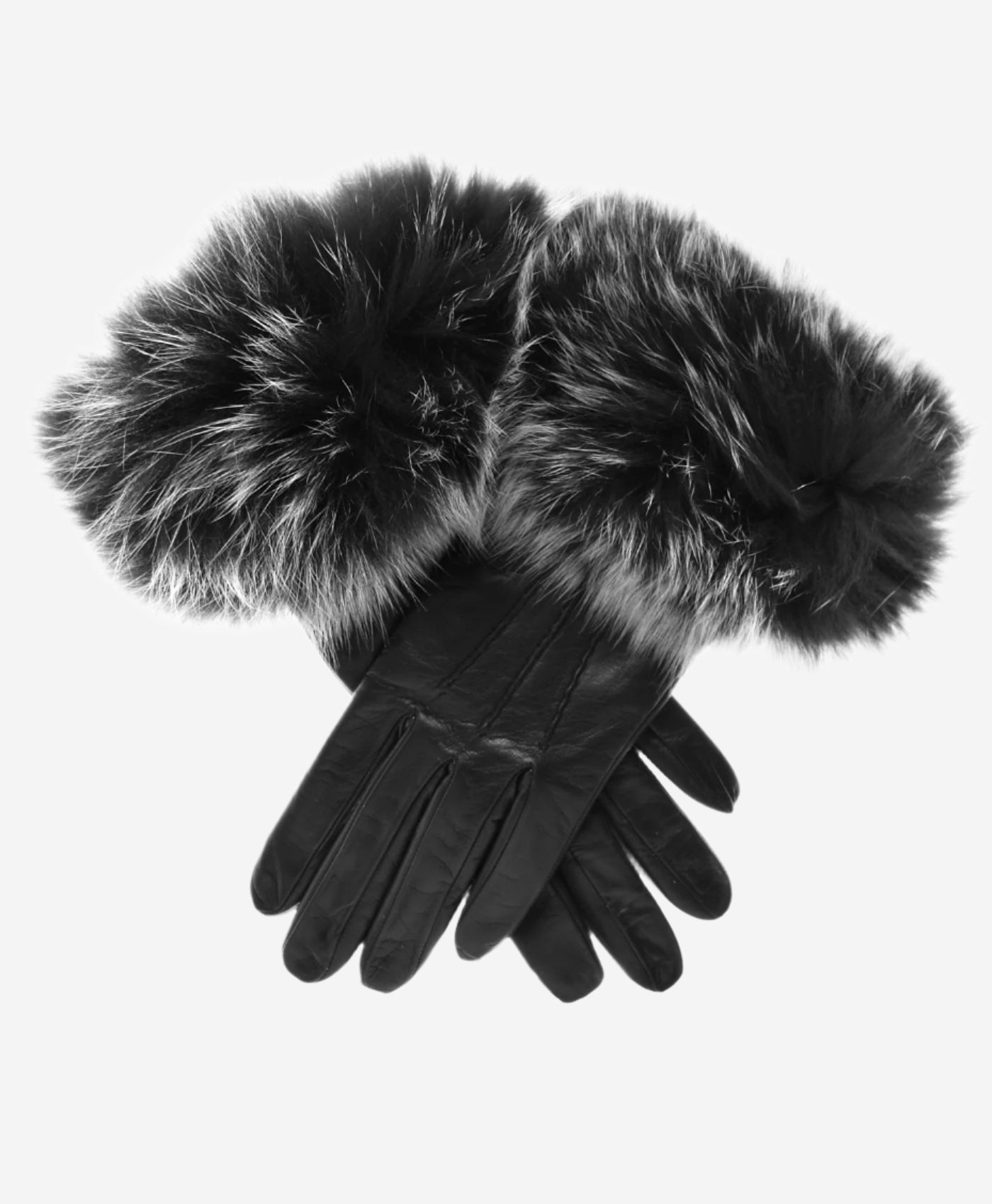 CC4066 (black) - Women’s Italian fox fur cuff cashmere lined leather gloves — photo 1 of 10