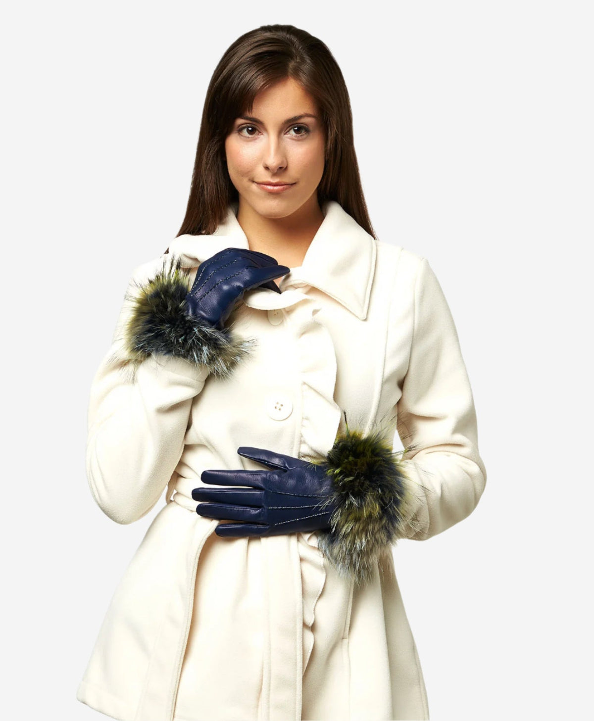 CC4066 (blue) - Women’s Italian fox fur cuff cashmere lined leather gloves — photo 2 of 8