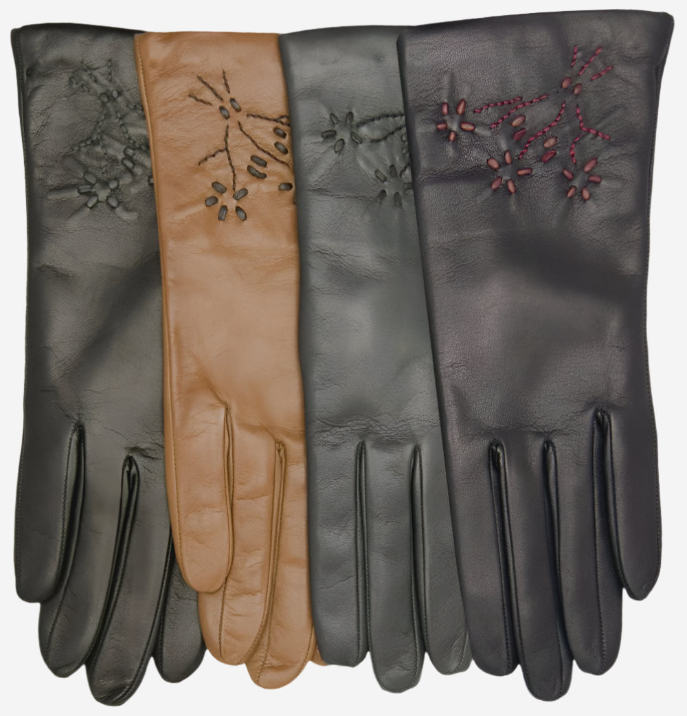 CC4101 (charcoal) - Women’s Italian cashmere lined leather gloves with floral accents — photo 3 of 9