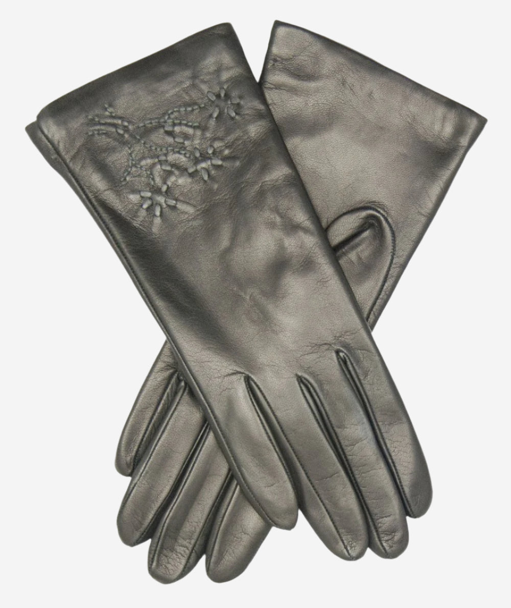 CC4101 (black) - Women’s Italian cashmere lined leather gloves with floral accents — photo 1 of 9