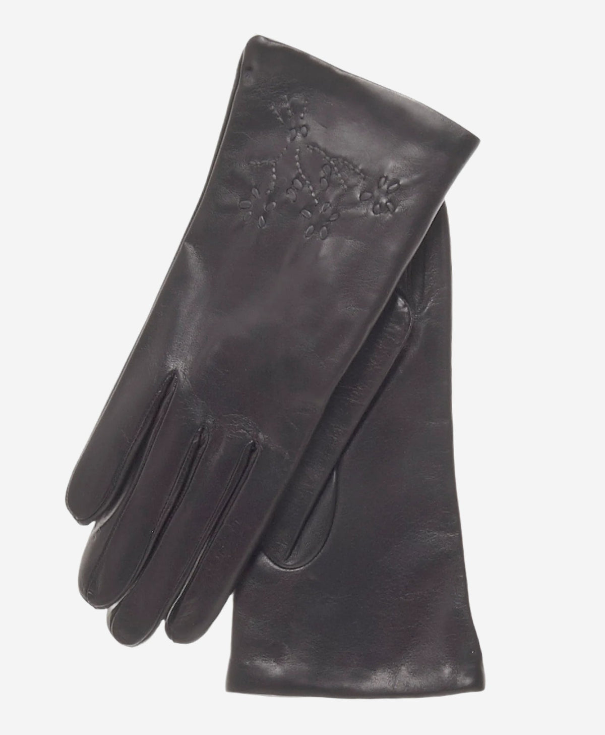 CC4101 (black) - Women’s Italian cashmere lined leather gloves with floral accents — photo 2 of 9