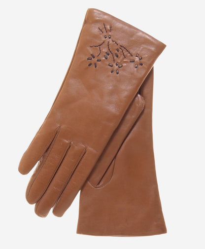 CC4101 (brown) - Women’s Italian cashmere lined leather gloves with floral accents — photo 2 of 9