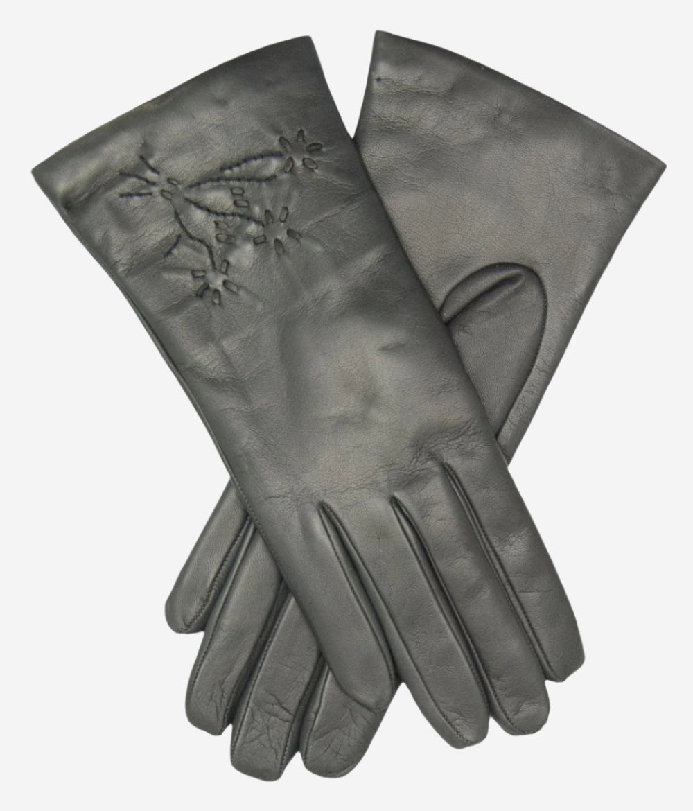 CC4101 (charcoal) - Women’s Italian cashmere lined leather gloves with floral accents — photo 1 of 9