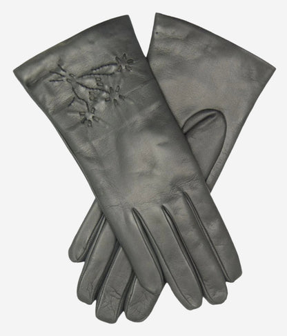 CC4101 (charcoal) - Women’s Italian cashmere lined leather gloves with floral accents — photo 1 of 9