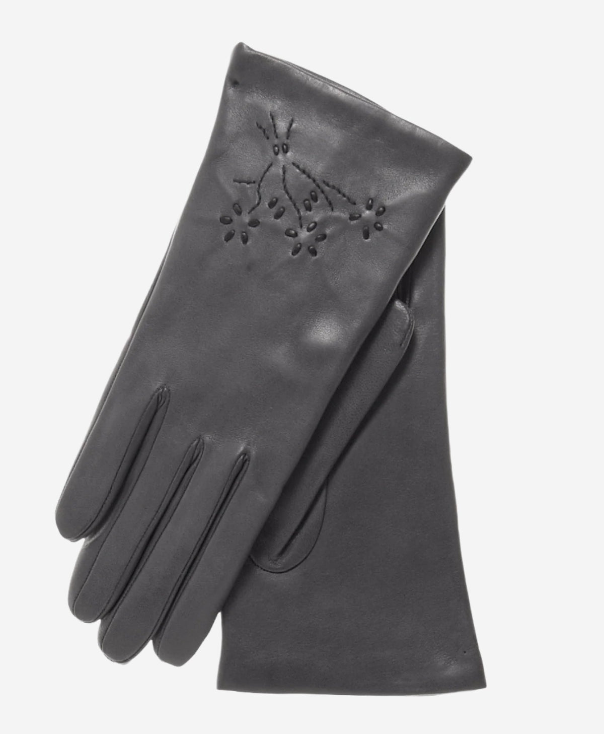 CC4101 (charcoal) - Women’s Italian cashmere lined leather gloves with floral accents — photo 2 of 9