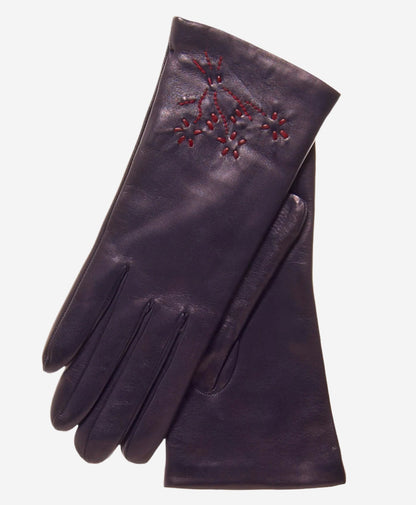 CC4101 (navy) - Women’s Italian cashmere lined leather gloves with floral accents — photo 2 of 9
