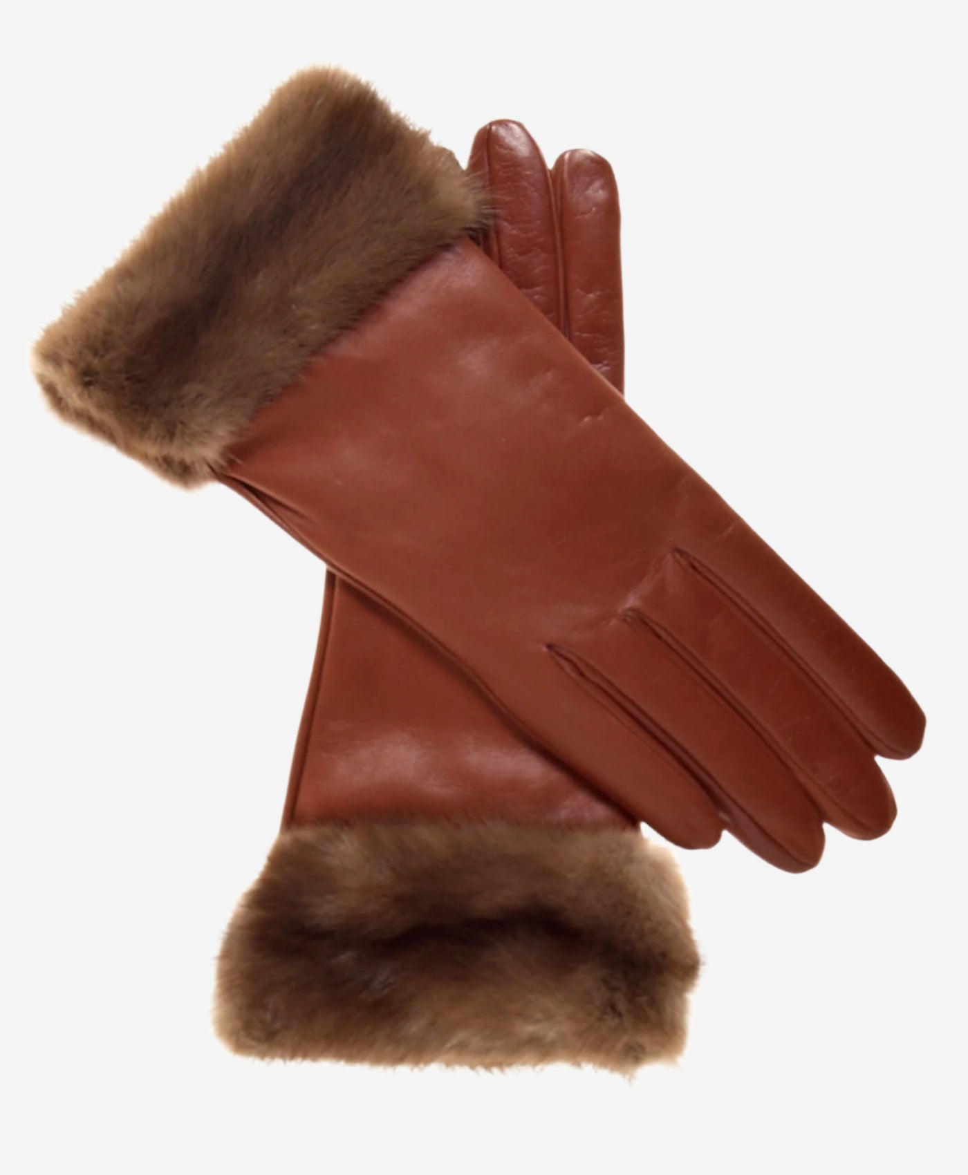 CC4127 (brown) - Women’s Italian cashmere lined 4-button length leather gloves with mink cuff — photo 2 of 8