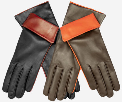CC4141 (brown) - Women’s Italian cashmere lined leather gloves with contrast cuff — photo 2 of 8