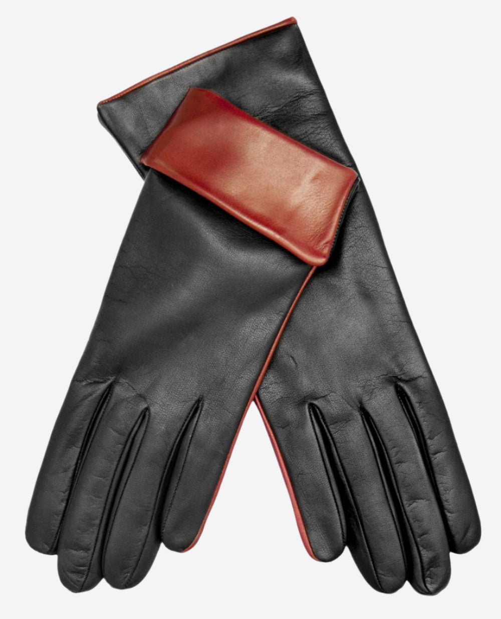 CC4141 (black) - Women’s Italian cashmere lined leather gloves with contrast cuff — photo 1 of 8