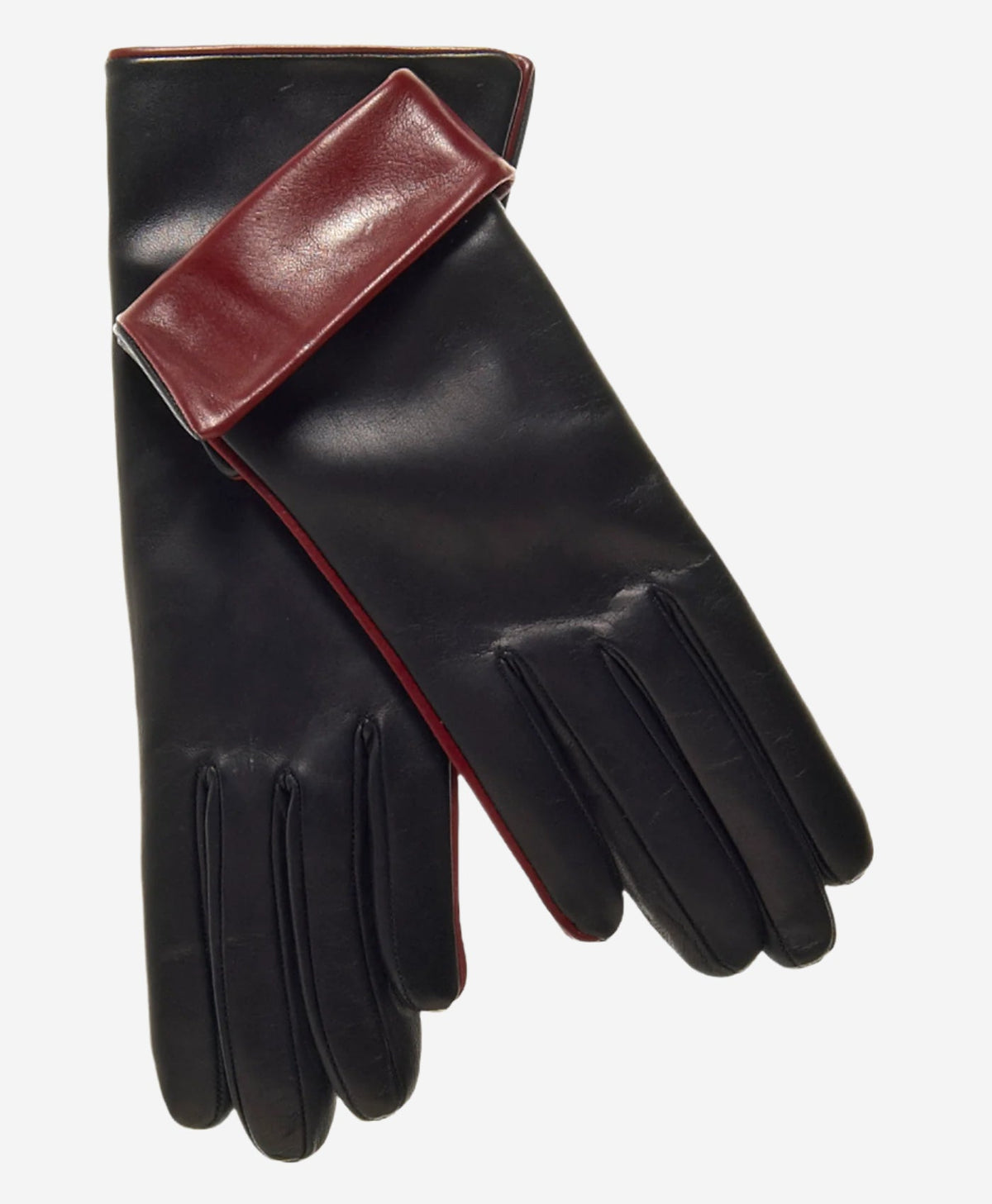 CC4141 (black) - Women’s Italian cashmere lined leather gloves with contrast cuff — photo 2 of 8