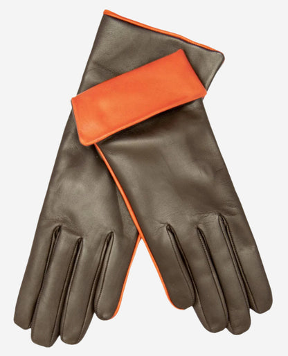 CC4141 (brown) - Women’s Italian cashmere lined leather gloves with contrast cuff — photo 1 of 8