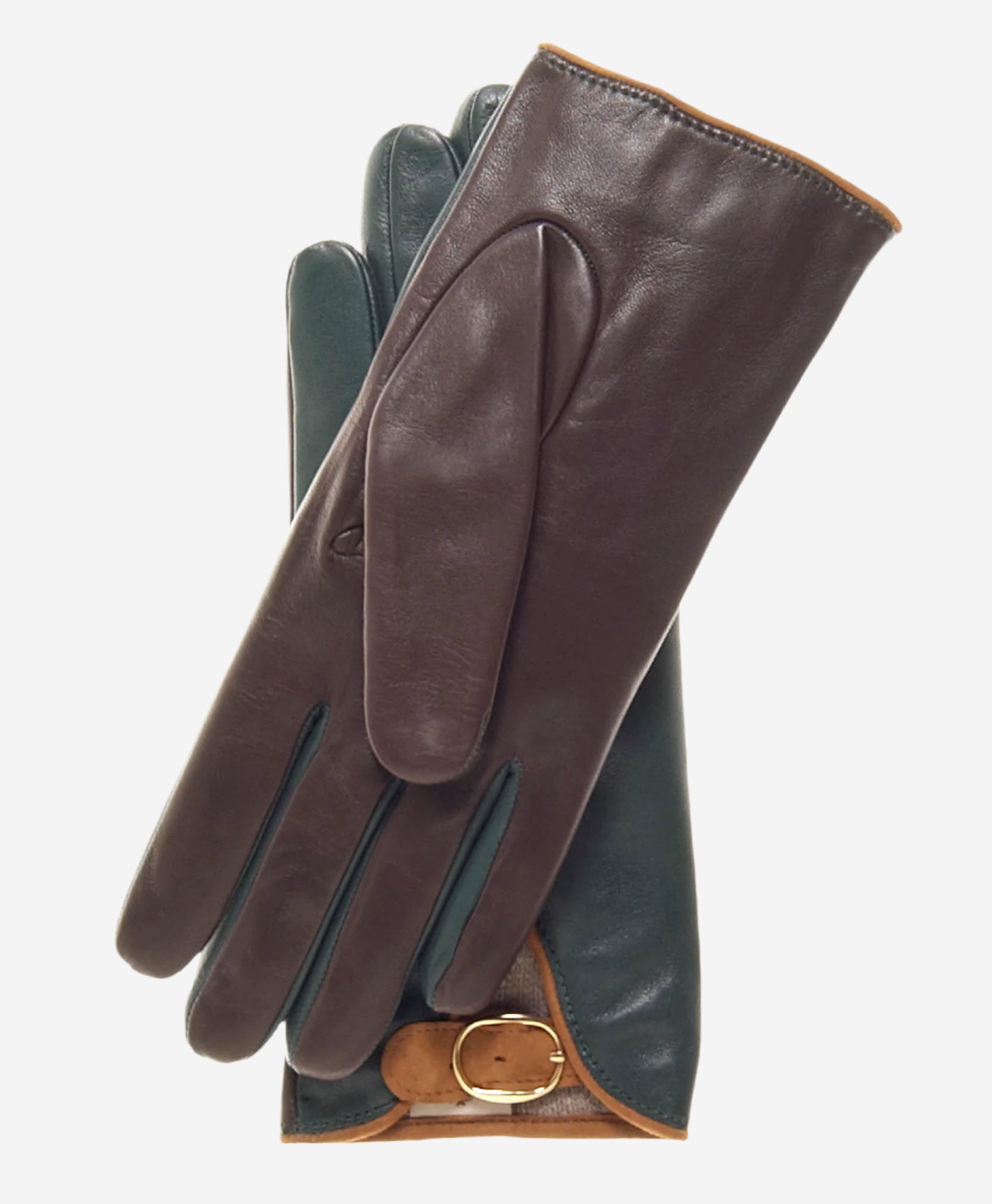 CC4160 (forest/brown) - Women’s Italian cashmere lined leather gloves with buckle — photo 3 of 10