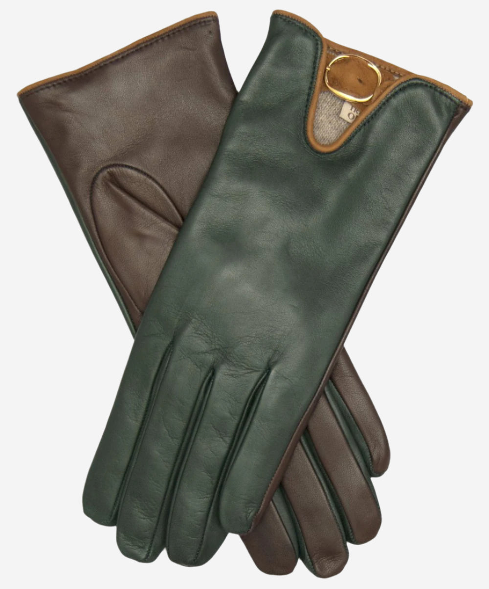 CC4160 (forest/brown) - Women’s Italian cashmere lined leather gloves with buckle — photo 1 of 10