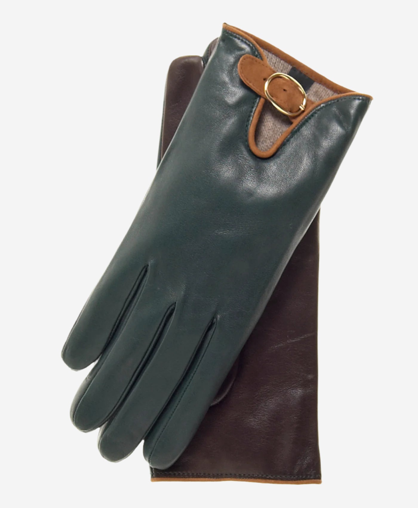 CC4160 (forest/brown) - Women’s Italian cashmere lined leather gloves with buckle — photo 2 of 10