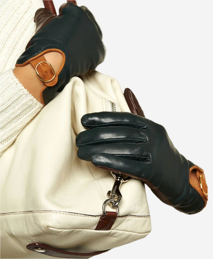CC4160 (forest/brown) - Women’s Italian cashmere lined leather gloves with buckle — photo 5 of 10