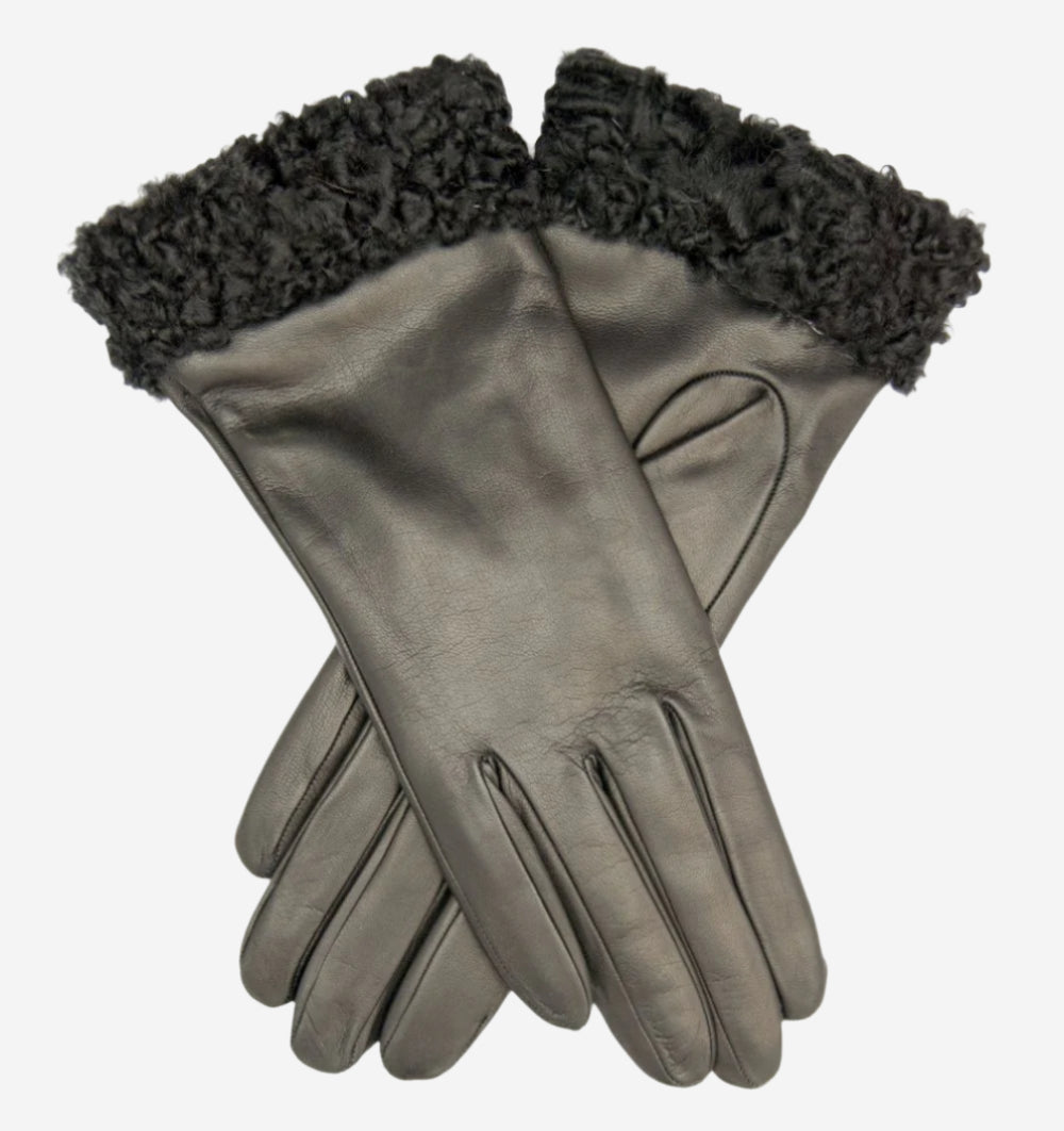 CC4172 (black) - Women’s Italian cashmere lined leather gloves with Persian lamb cuffs — photo 2 of 8