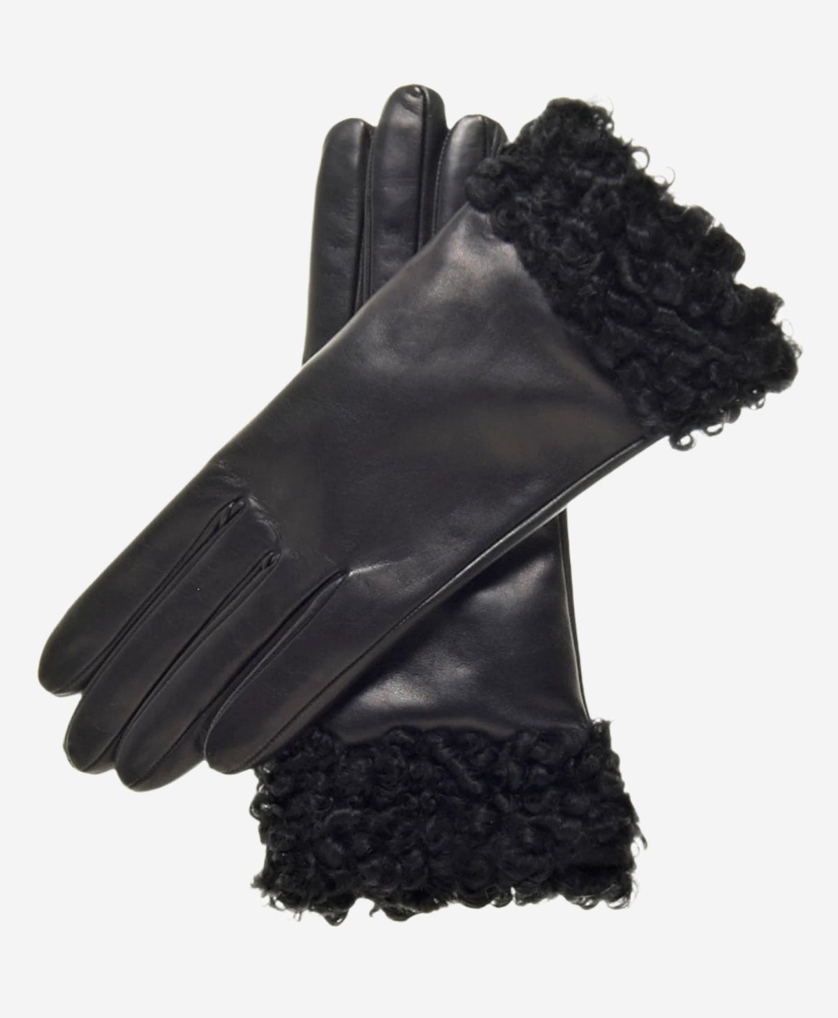 CC4172 (black) - Women’s Italian cashmere lined leather gloves with Persian lamb cuffs — photo 1 of 8