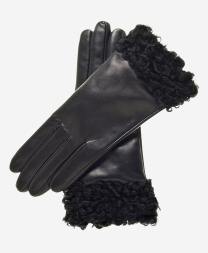 CC4172 (black) - Women’s Italian cashmere lined leather gloves with Persian lamb cuffs — photo 1 of 8