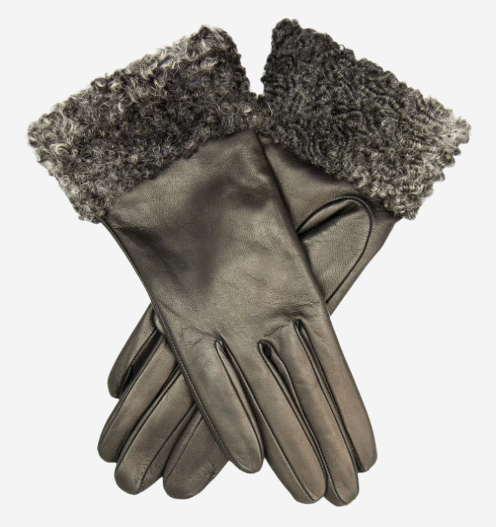 CC4172 (black/silver) - Women’s Italian cashmere lined leather gloves with Persian lamb cuffs — photo 2 of 10