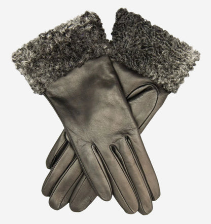 CC4172 (black/silver) - Women’s Italian cashmere lined leather gloves with Persian lamb cuffs — photo 2 of 10