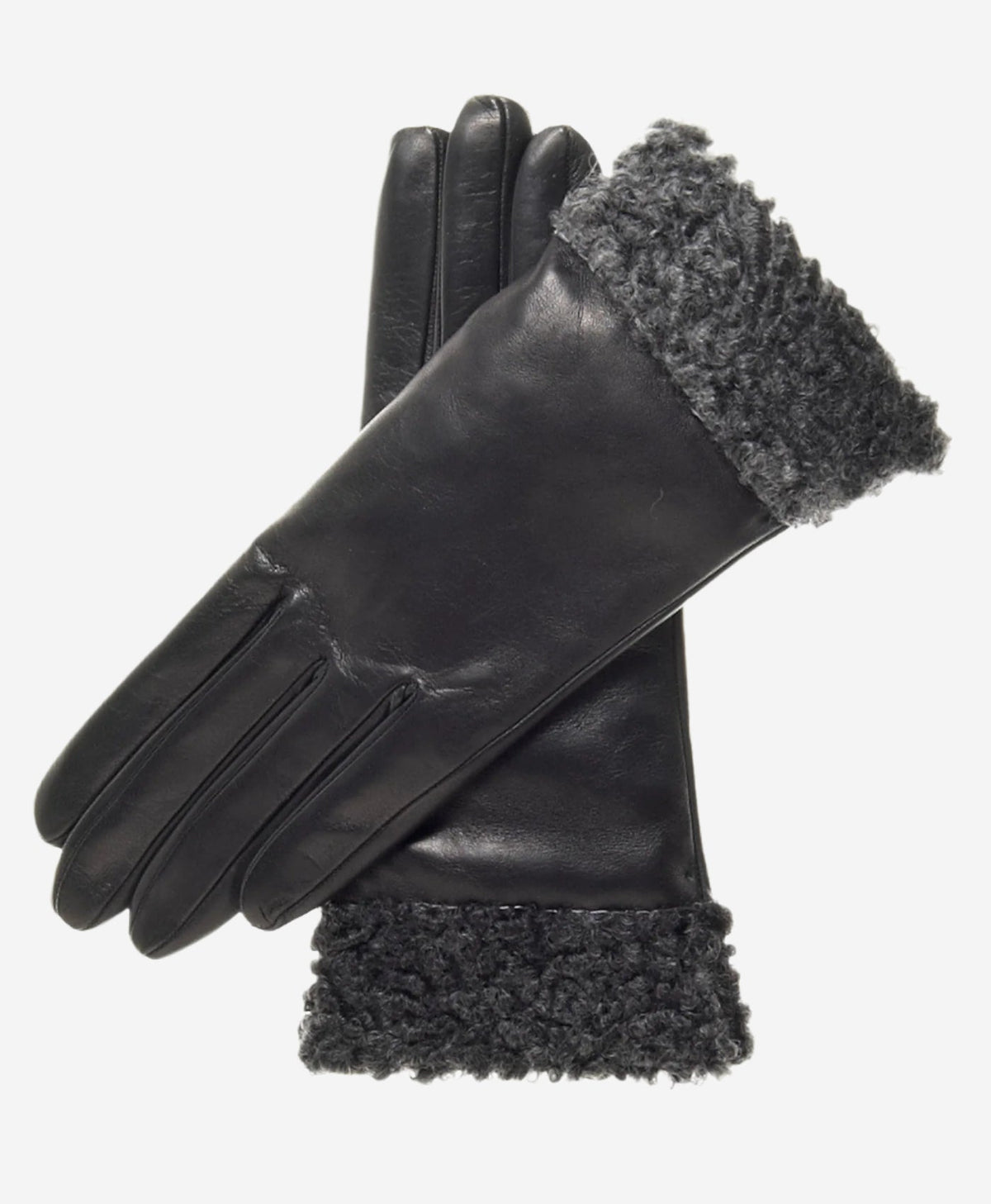CC4172 (black/silver) - Women’s Italian cashmere lined leather gloves with Persian lamb cuffs — photo 1 of 10