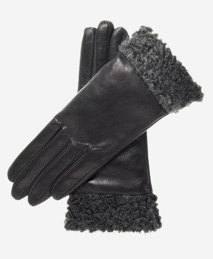 CC4172 (black/silver) - Women’s Italian cashmere lined leather gloves with Persian lamb cuffs — photo 1 of 10