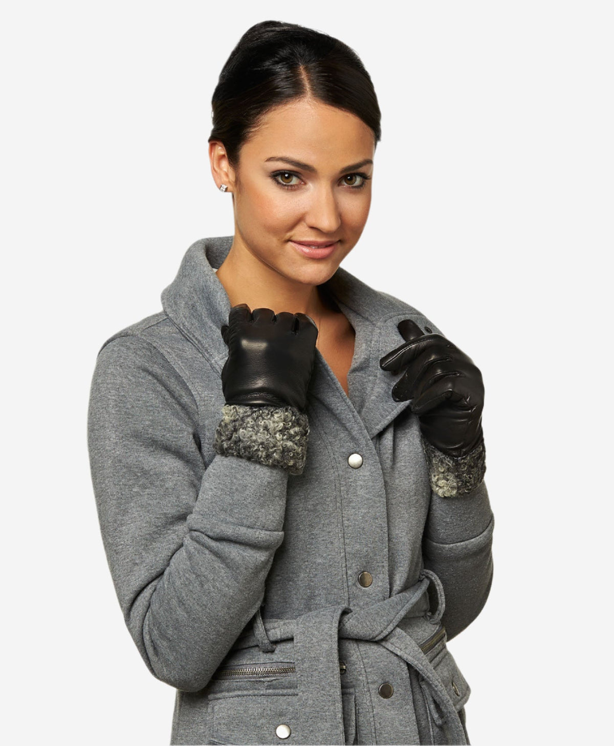 CC4172 (black/silver) - Women’s Italian cashmere lined leather gloves with Persian lamb cuffs — photo 3 of 10