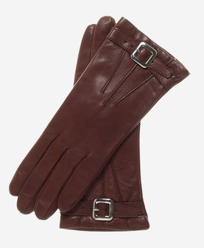 CC4201 (brown) - Women’s Italian cashmere lined leather gloves with buckle — photo 1 of 9