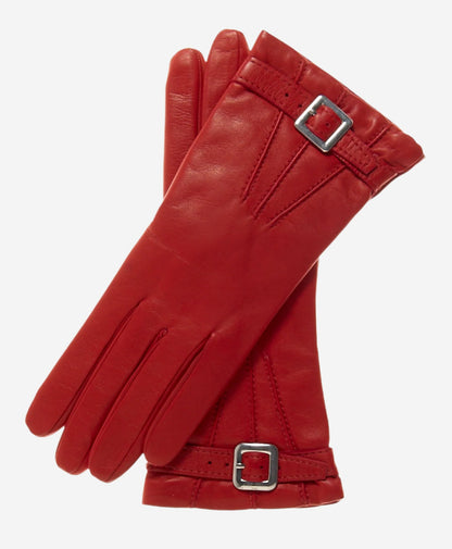 CC4201 (red) - Women’s Italian cashmere lined leather gloves with buckle — photo 1 of 9